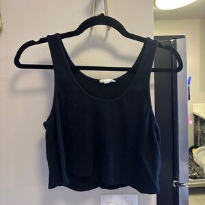 Open Edit Black Ribbed Cropped Tank